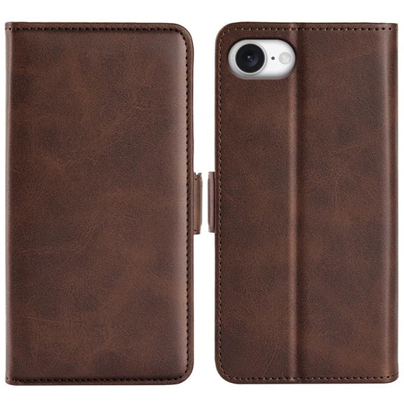 For iPhone 16e Dual-side Magnetic Buckle Horizontal Flip Leather Phone Case(Brown)