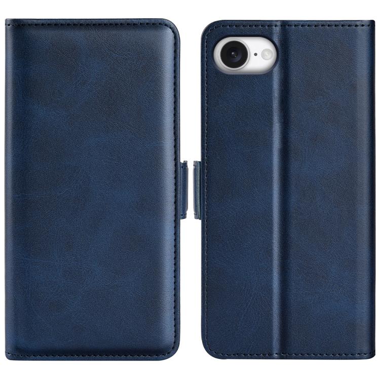 For iPhone 16e Dual-side Magnetic Buckle Horizontal Flip Leather Phone Case(Dark Blue)