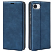 For iPhone 16e Retro-skin  Magnetic Suction Leather Phone Case(Dark Blue)