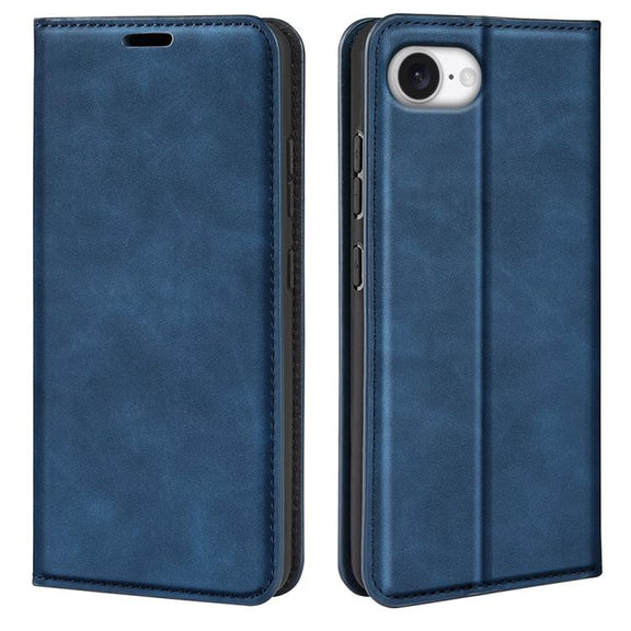 For iPhone 16e Retro-skin  Magnetic Suction Leather Phone Case(Dark Blue)