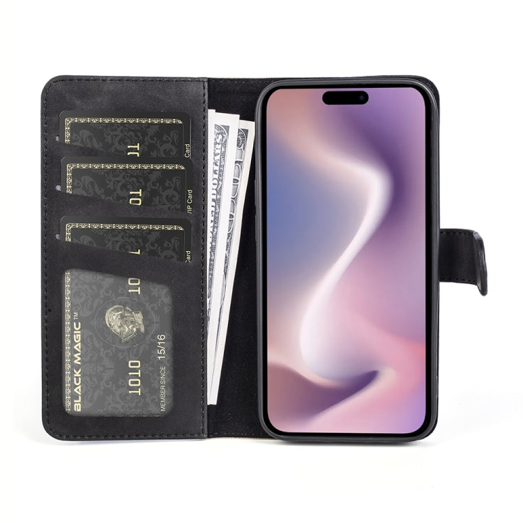 For iPhone 16 Stitching Horizontal Flip Leather Phone Case(Black)