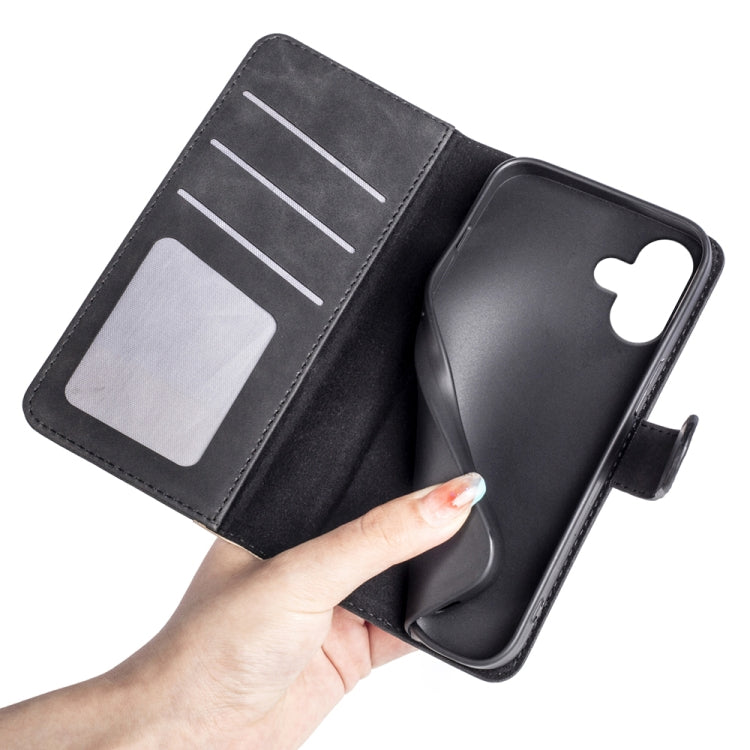For iPhone 16 Plus Stitching Horizontal Flip Leather Phone Case(Black)