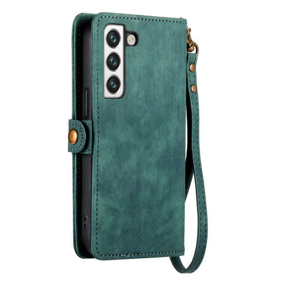 For Samsung Galaxy S20 Geometric Zipper Wallet Side Buckle Leather Phone Case(Green)
