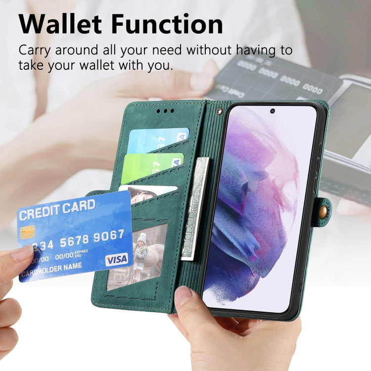 For Samsung Galaxy S20 Geometric Zipper Wallet Side Buckle Leather Phone Case(Green)