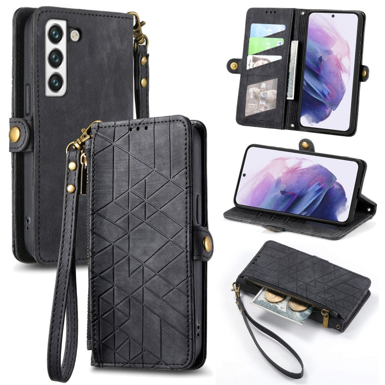 For Samsung Galaxy S20 Geometric Zipper Wallet Side Buckle Leather Phone Case(Black)