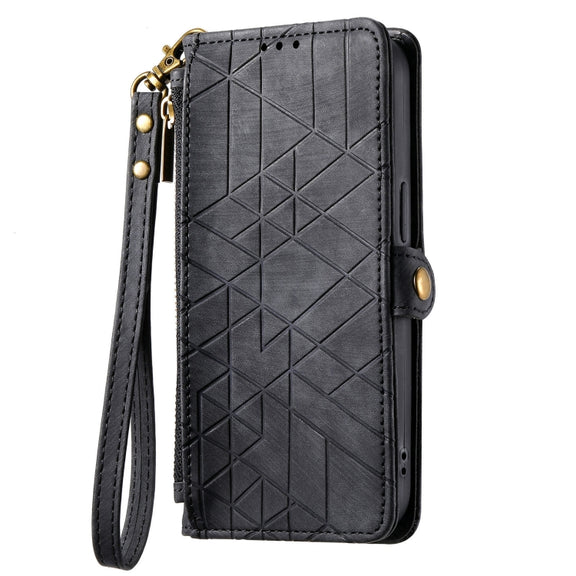 For Samsung Galaxy S20 Geometric Zipper Wallet Side Buckle Leather Phone Case(Black)