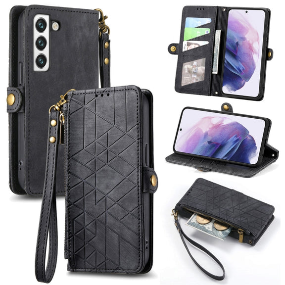 For Samsung Galaxy S20 Geometric Zipper Wallet Side Buckle Leather Phone Case(Black)