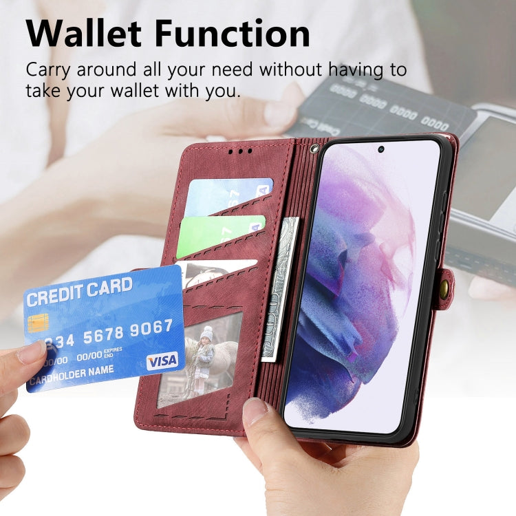 For Samsung Galaxy S20+ Geometric Zipper Wallet Side Buckle Leather Phone Case(Red)