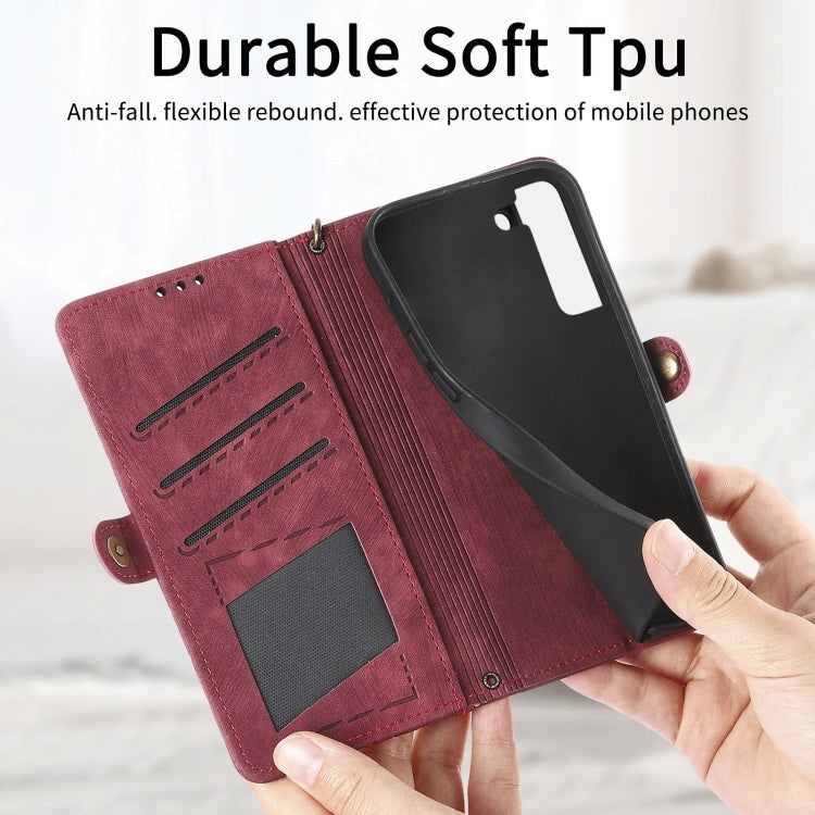 For Samsung Galaxy S20+ Geometric Zipper Wallet Side Buckle Leather Phone Case(Red)