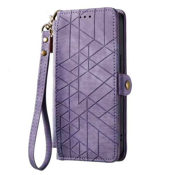 For Samsung Galaxy S20+ Geometric Zipper Wallet Side Buckle Leather Phone Case(Purple)