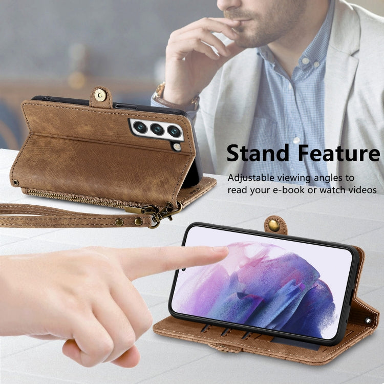 For Samsung Galaxy S20+ Geometric Zipper Wallet Side Buckle Leather Phone Case(Brown)