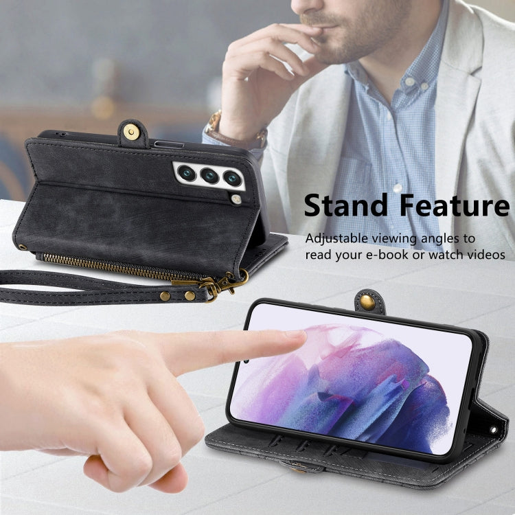 For Samsung Galaxy S20+ Geometric Zipper Wallet Side Buckle Leather Phone Case(Black)