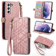 For Samsung Galaxy S20 Ultra Geometric Zipper Wallet Side Buckle Leather Phone Case(Pink) - free shipping - PMC TechLife - Order now!