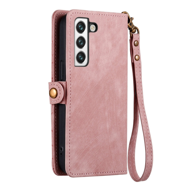 For Samsung Galaxy S20 Ultra Geometric Zipper Wallet Side Buckle Leather Phone Case(Pink)