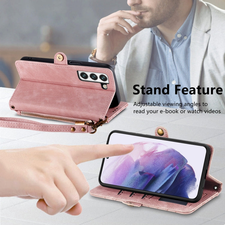 For Samsung Galaxy S20 Ultra Geometric Zipper Wallet Side Buckle Leather Phone Case(Pink)
