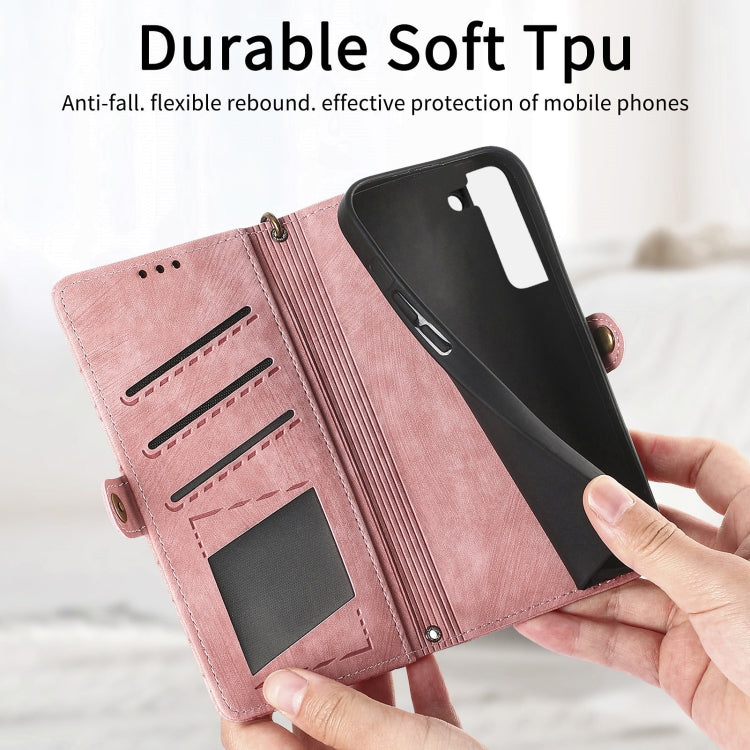 For Samsung Galaxy S20 Ultra Geometric Zipper Wallet Side Buckle Leather Phone Case(Pink)