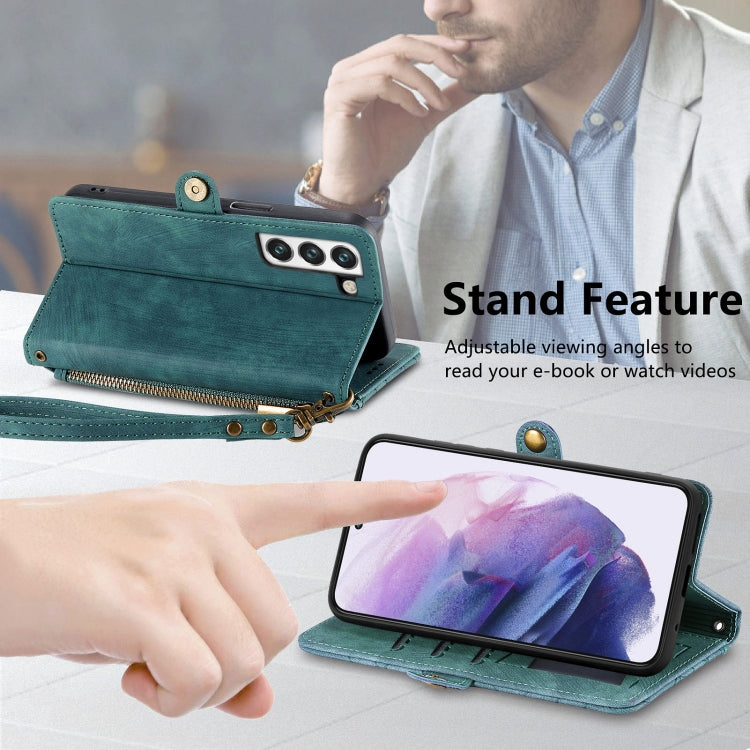 For Samsung Galaxy S20 FE Geometric Zipper Wallet Side Buckle Leather Phone Case(Green)