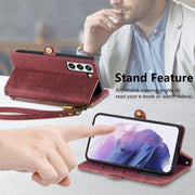 For Samsung Galaxy S20 FE Geometric Zipper Wallet Side Buckle Leather Phone Case(Red)