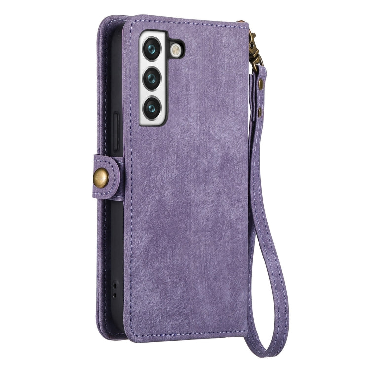 For Samsung Galaxy S20 FE Geometric Zipper Wallet Side Buckle Leather Phone Case(Purple)