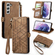 For Samsung Galaxy S20 FE Geometric Zipper Wallet Side Buckle Leather Phone Case(Brown) - free shipping - PMC TechLife - Order now!