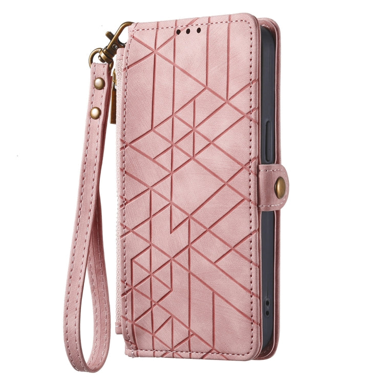 For Samsung Galaxy Note20 Ultra Geometric Zipper Wallet Side Buckle Leather Phone Case(Pink)