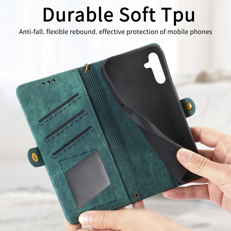 For Samsung Galaxy A50 Geometric Zipper Wallet Side Buckle Leather Phone Case(Green)