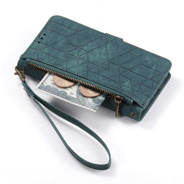 For Samsung Galaxy A31 Geometric Zipper Wallet Side Buckle Leather Phone Case(Green)