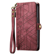 For Samsung Galaxy A31 Geometric Zipper Wallet Side Buckle Leather Phone Case(Red)