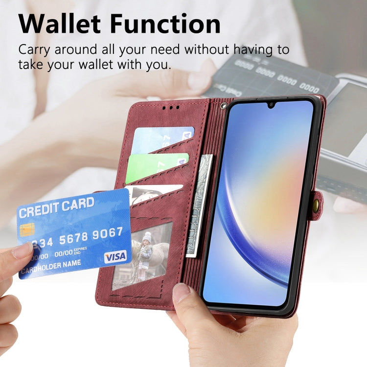 For Samsung Galaxy A31 Geometric Zipper Wallet Side Buckle Leather Phone Case(Red)