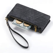For Samsung Galaxy A41 Geometric Zipper Wallet Side Buckle Leather Phone Case(Black)