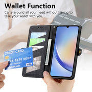For Samsung Galaxy A41 Geometric Zipper Wallet Side Buckle Leather Phone Case(Black)