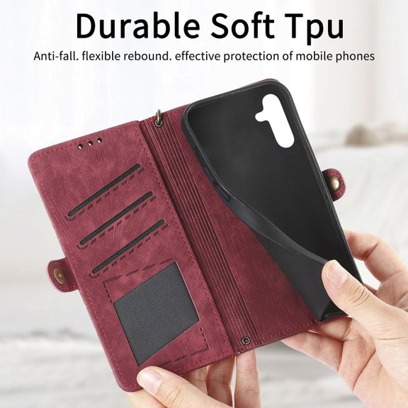 For Samsung Galaxy A51 Geometric Zipper Wallet Side Buckle Leather Phone Case(Red)
