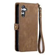 For Samsung Galaxy A51 Geometric Zipper Wallet Side Buckle Leather Phone Case(Brown)
