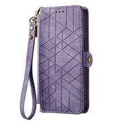 For Samsung Galaxy A71 Geometric Zipper Wallet Side Buckle Leather Phone Case(Purple)