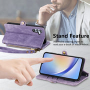 For Samsung Galaxy A71 Geometric Zipper Wallet Side Buckle Leather Phone Case(Purple)