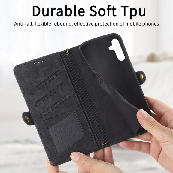 For Samsung Galaxy A71 Geometric Zipper Wallet Side Buckle Leather Phone Case(Black)