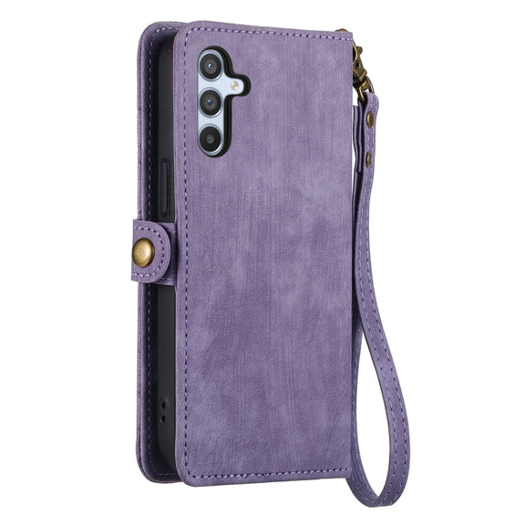 For Samsung Galaxy A42 5G Geometric Zipper Wallet Side Buckle Leather Phone Case(Purple)