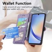 For Samsung Galaxy A42 5G Geometric Zipper Wallet Side Buckle Leather Phone Case(Purple)