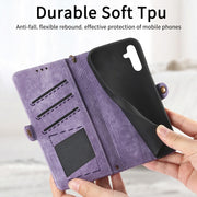 For Samsung Galaxy A42 5G Geometric Zipper Wallet Side Buckle Leather Phone Case(Purple)