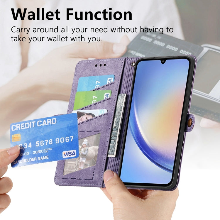 For Samsung Galaxy A32 4G Geometric Zipper Wallet Side Buckle Leather Phone Case(Purple)