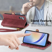 For Samsung Galaxy A72 Geometric Zipper Wallet Side Buckle Leather Phone Case(Red)
