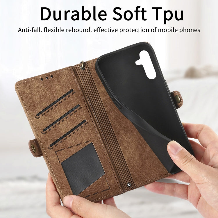 For Samsung Galaxy A72 Geometric Zipper Wallet Side Buckle Leather Phone Case(Brown)