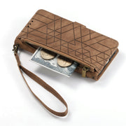 For Samsung Galaxy A13 4G Geometric Zipper Wallet Side Buckle Leather Phone Case(Brown)