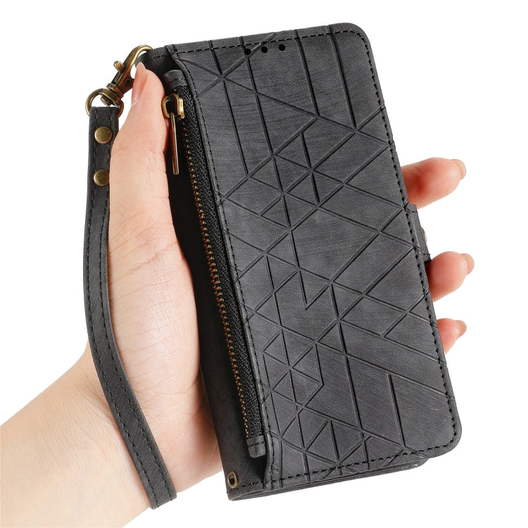 For Samsung Galaxy A13 5G Geometric Zipper Wallet Side Buckle Leather Phone Case(Black)