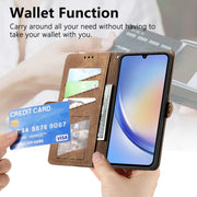 For Samsung Galaxy A14 4G Geometric Zipper Wallet Side Buckle Leather Phone Case(Brown)