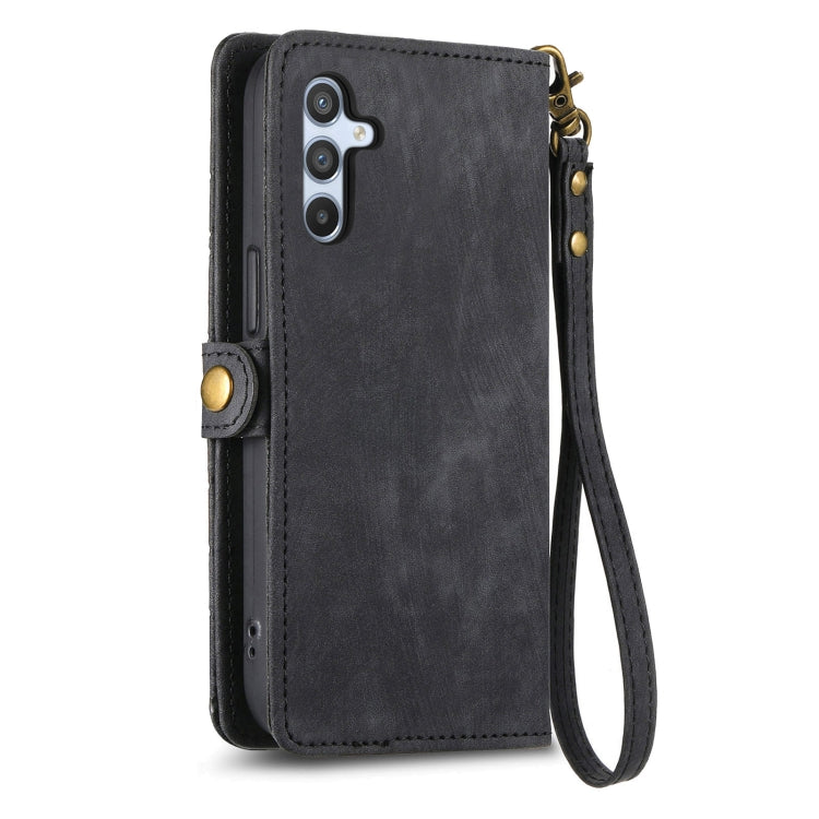 For Samsung Galaxy A14 4G Geometric Zipper Wallet Side Buckle Leather Phone Case(Black)