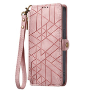 For Samsung Galaxy A14 5G Geometric Zipper Wallet Side Buckle Leather Phone Case(Pink)