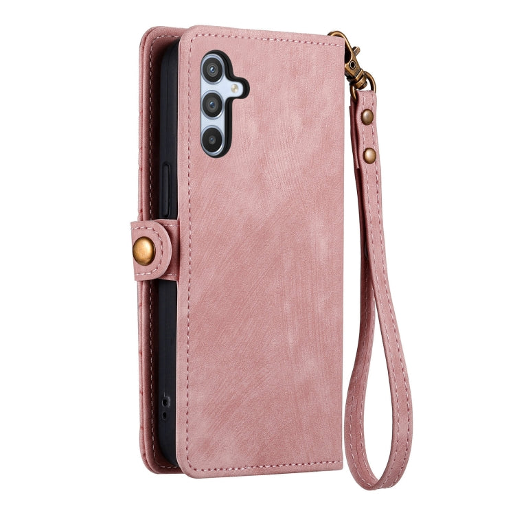 For Samsung Galaxy A24 5G Geometric Zipper Wallet Side Buckle Leather Phone Case(Pink)