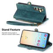 For Samsung Galaxy S25 5G Geometric Zipper Wallet Side Buckle Leather Phone Case(Green)