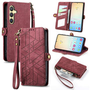 For Samsung Galaxy S25+ 5G Geometric Zipper Wallet Side Buckle Leather Phone Case(Red)